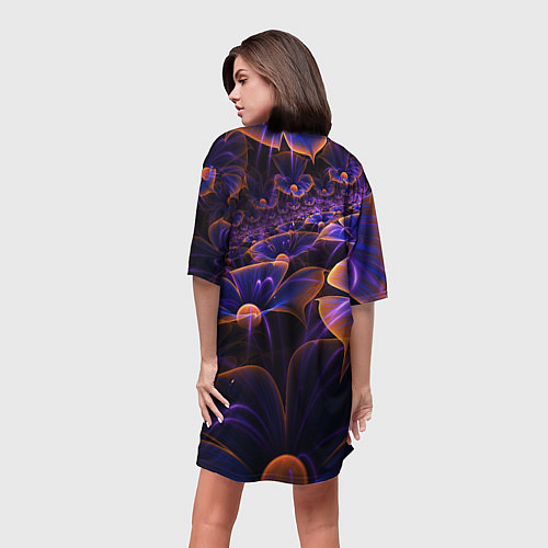 Женская длинная футболка Цветки во тьме / 3D-принт – фото 4
