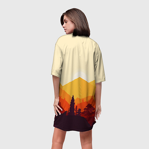 Женская длинная футболка Горы закат пейзаж лиса арт / 3D-принт – фото 4