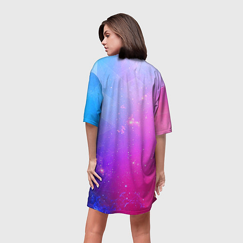 Женская длинная футболка Котик На Луне / 3D-принт – фото 4
