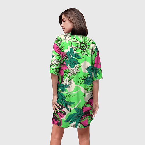 Женская длинная футболка Цветы в неоне / 3D-принт – фото 4