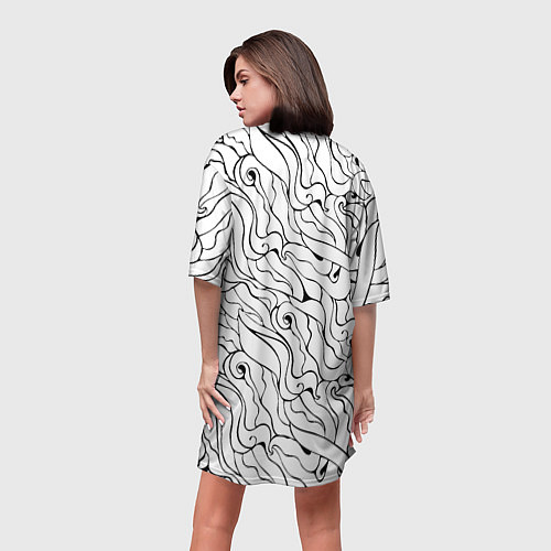 Женская длинная футболка Черно-белые узоры / 3D-принт – фото 4
