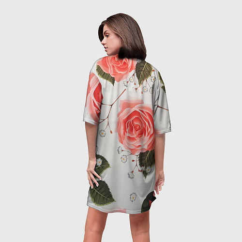 Женская длинная футболка Нежные розы / 3D-принт – фото 4