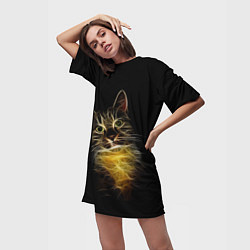 Футболка женская длинная Дымчато-световой кот, цвет: 3D-принт — фото 2