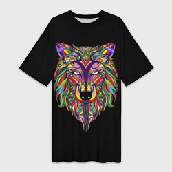Женская длинная футболка Разноцветный Волк