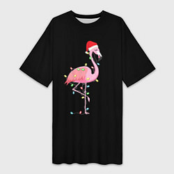 Футболка женская длинная Новогодний Фламинго, цвет: 3D-принт