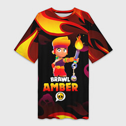 Футболка женская длинная BRAWL STARS AMBER, цвет: 3D-принт