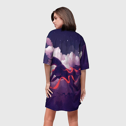 Женская длинная футболка Лиса бежит по облакам / 3D-принт – фото 4