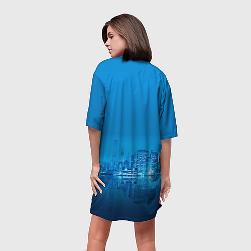 Женская длинная футболка Вид на ночной мегаполис / 3D-принт – фото 4