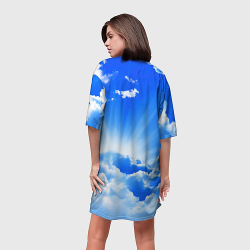 Женская длинная футболка Кот в облаках / 3D-принт – фото 4