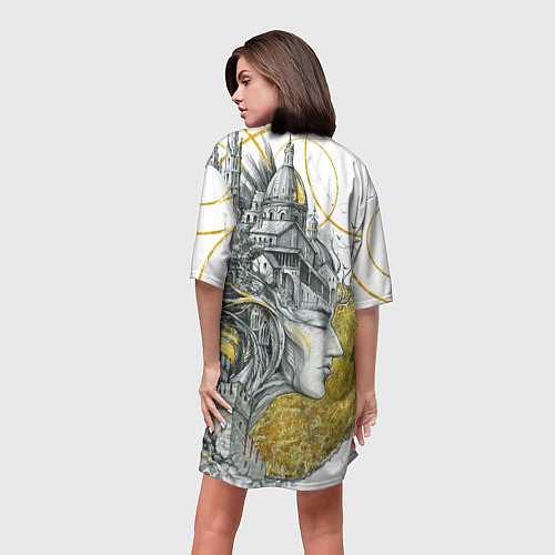 Женская длинная футболка Мечты города / 3D-принт – фото 4