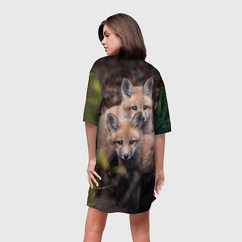 Женская длинная футболка Лисички фото / 3D-принт – фото 4