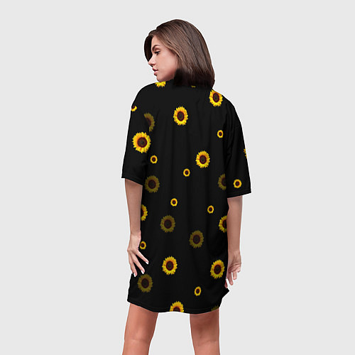 Женская длинная футболка Череп и подсолнухи / 3D-принт – фото 4