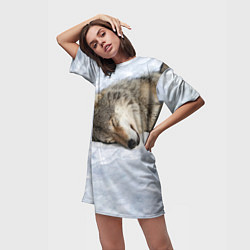 Футболка женская длинная Спящий Волк, цвет: 3D-принт — фото 2