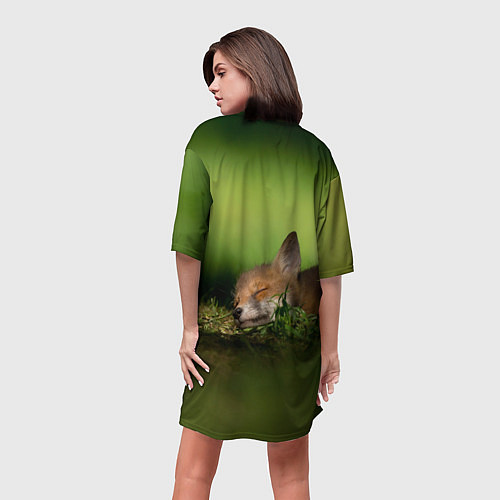 Женская длинная футболка Сонный лисенок / 3D-принт – фото 4