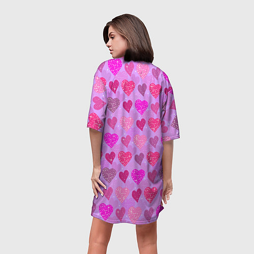 Женская длинная футболка Розовые сердечки / 3D-принт – фото 4