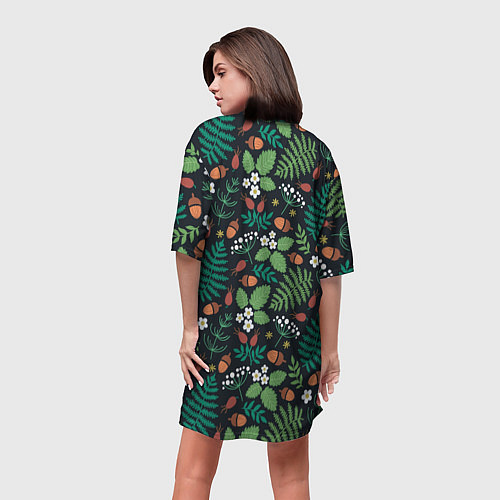 Женская длинная футболка Лесные листочки цветочки / 3D-принт – фото 4