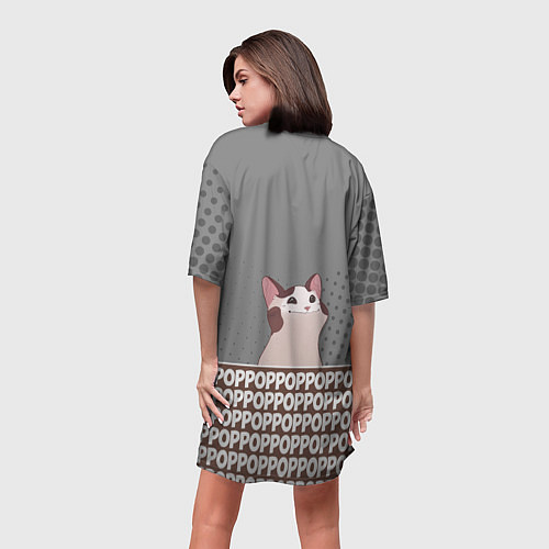 Женская длинная футболка Wide-Mouthed Popping Cat / 3D-принт – фото 4