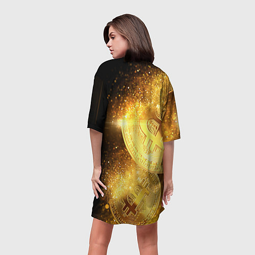 Женская длинная футболка БИТКОИН ЗОЛОТО BITCOIN GOLD / 3D-принт – фото 4