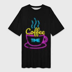 Женская длинная футболка Время кофе Неон