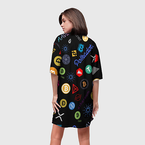 Женская длинная футболка BITCOIN PATTERN БИТКОИН Z / 3D-принт – фото 4