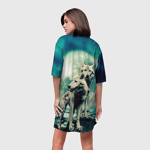 Женская длинная футболка Волки, пара / 3D-принт – фото 4