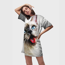 Футболка женская длинная Котик, цвет: 3D-принт — фото 2