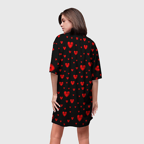 Женская длинная футболка Красные сердца / 3D-принт – фото 4