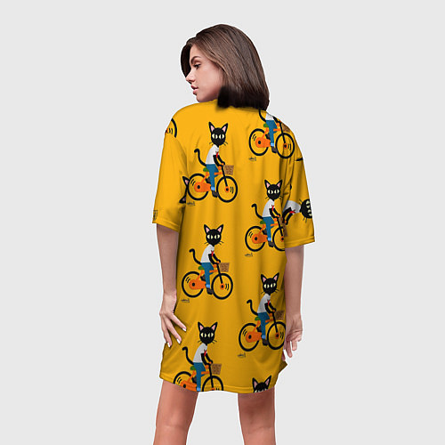 Женская длинная футболка Котики на велосипедах / 3D-принт – фото 4