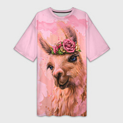 Женская длинная футболка Лама с цветами