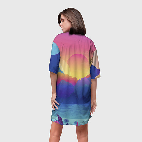 Женская длинная футболка Красочные Горы / 3D-принт – фото 4