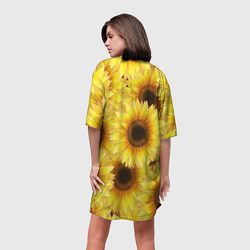 Женская длинная футболка Подсолнухи в поле / 3D-принт – фото 4
