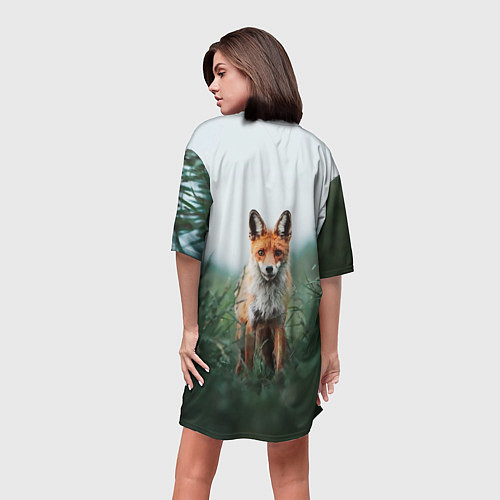 Женская длинная футболка Лисица в зелени / 3D-принт – фото 4