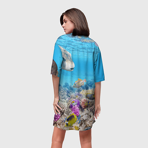 Женская длинная футболка Морской мир / 3D-принт – фото 4