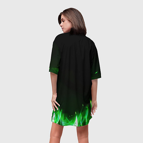 Женская длинная футболка Зеленый огонь / 3D-принт – фото 4