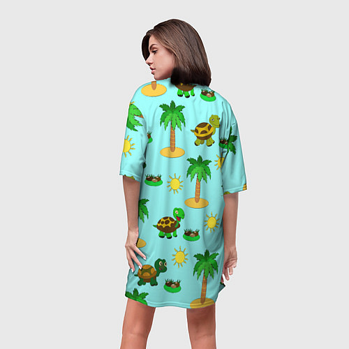Женская длинная футболка Черепашки и пальмы / 3D-принт – фото 4