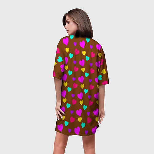 Женская длинная футболка Сердечки разноцветные / 3D-принт – фото 4