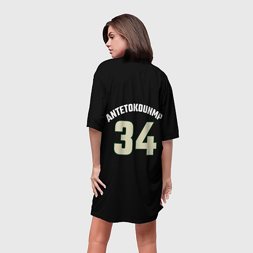 Женская длинная футболка Milwaukee Bucks форма Яннис Адетокумбо / 3D-принт – фото 4
