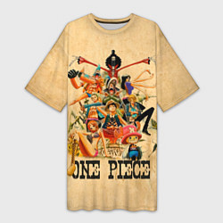 Футболка женская длинная One Piece пираты Соломенной Шляпы, цвет: 3D-принт