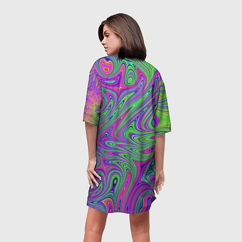 Женская длинная футболка Неоновый абстрактный узор / 3D-принт – фото 4