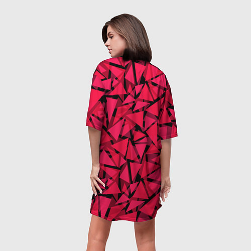 Женская длинная футболка Красно-черный полигональный / 3D-принт – фото 4