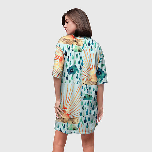 Женская длинная футболка Осенний паттерн: Дождь и солнце / 3D-принт – фото 4
