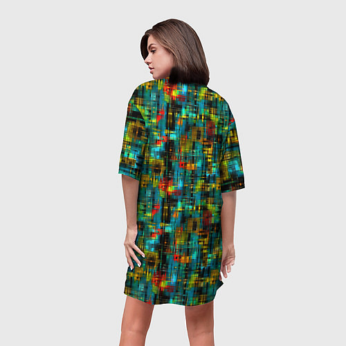 Женская длинная футболка Разноцветные штрихи на бирюзе / 3D-принт – фото 4