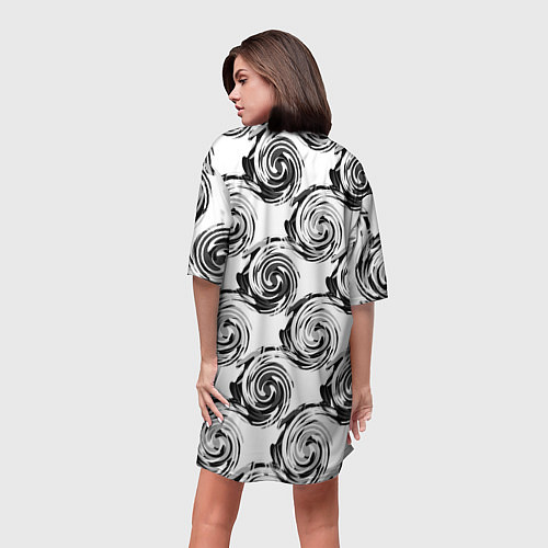 Женская длинная футболка Черно-белый абстрактный узор / 3D-принт – фото 4