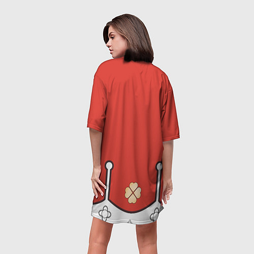 Женская длинная футболка КОСТЮМ КЛИ ГЕНШИН ИМПАКТ / 3D-принт – фото 4