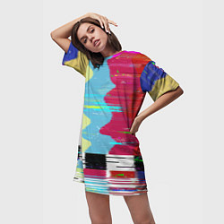 Футболка женская длинная TV glitch, цвет: 3D-принт — фото 2