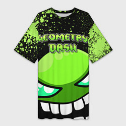 Футболка женская длинная Geometry Dash: Green Evil, цвет: 3D-принт