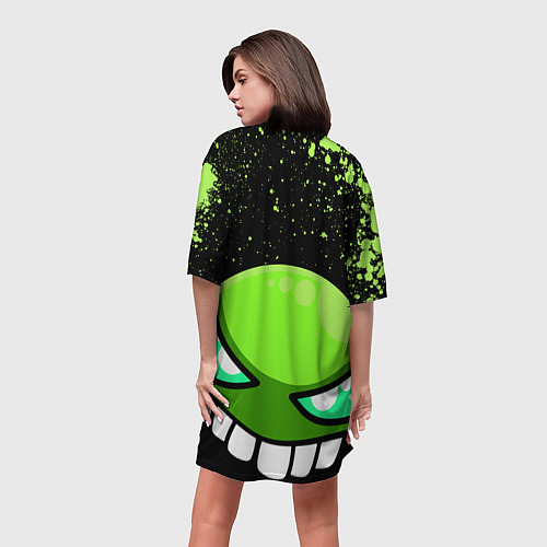 Женская длинная футболка Geometry Dash Green / 3D-принт – фото 4