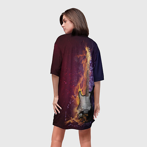 Женская длинная футболка Гитара - Огонь и вода / 3D-принт – фото 4