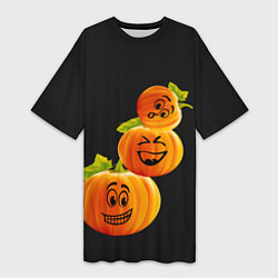 Женская длинная футболка Хэллоуин смешные тыквы