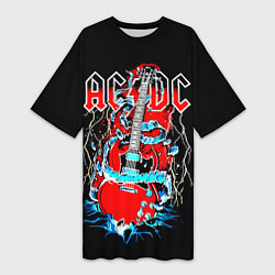 Футболка женская длинная ACDC гитара, цвет: 3D-принт